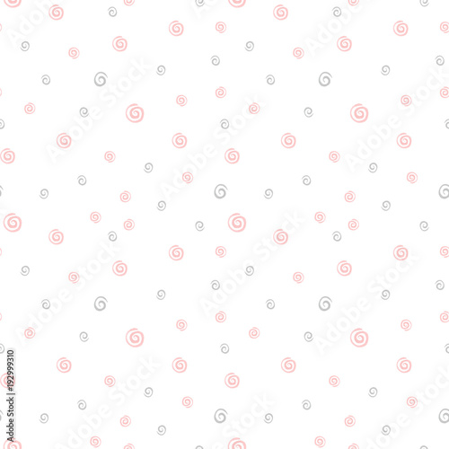 Abstract seamless pattern with swirling brush strokes in bright and contrasting colors red, white and black.