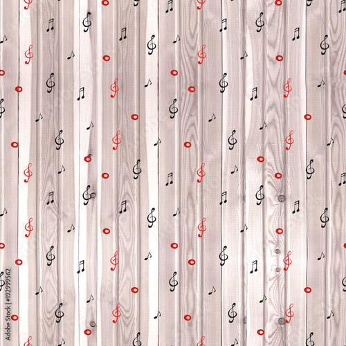 Wood texture - musical background. Watercolor notes seamless pattern © Natali_Mias