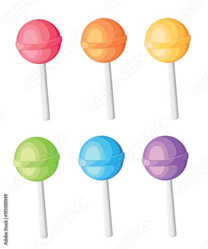 Lollipops collection candy on stick with twisted design sweet candy lollipop vector illustration icon in cartoon style isolated on white background