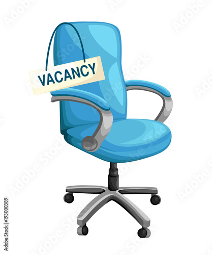 Office chair with vacancy sign empty seat workplace for employee business hiring vector illustration isolated on white background