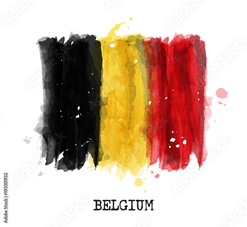 Watercolor painting design flag of Belgium . Vector