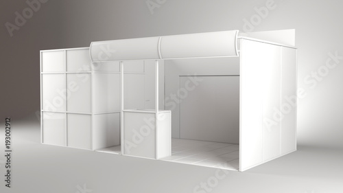 Trade exhibition stand, Exhibition 3D rendering visualization of exhibition equipment,space on a background
