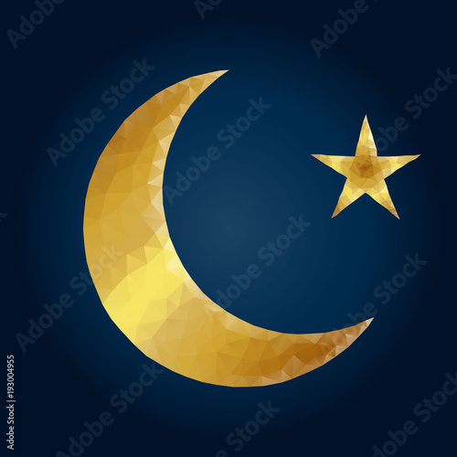 Polygonal gold half moon and star
