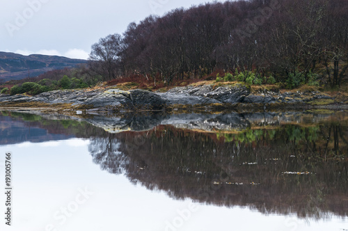Sunart Reflections / Rocks and reflections in the waters on the shores of Loch Sunart, Ardnamurchan,Lochaber, Scotland. 25 December 2017. photo
