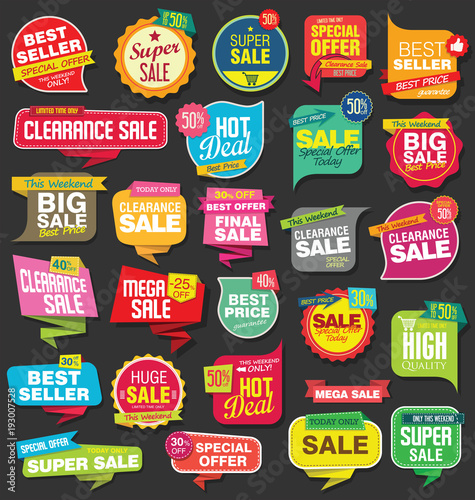 Modern origami sale stickers and tags colorful collection