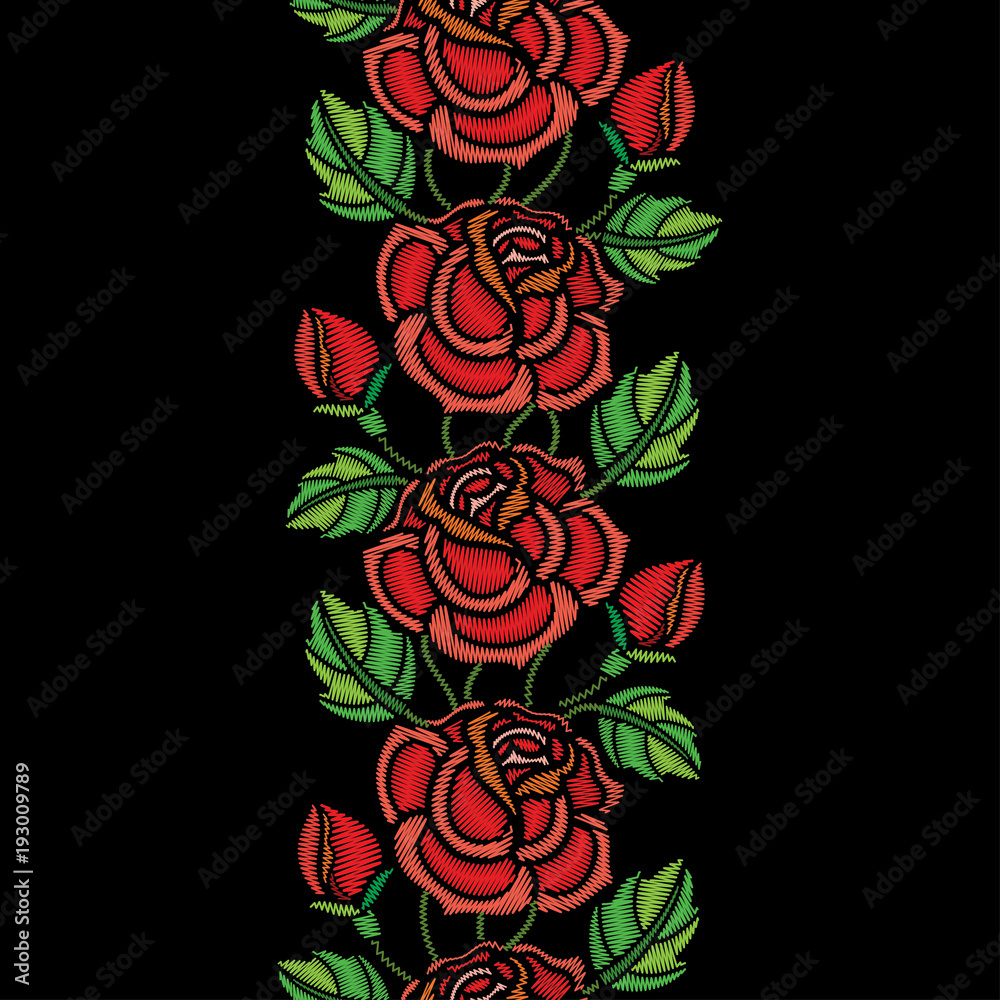 Rose Buds Embroidery Seamless Pattern Fashionable Template For