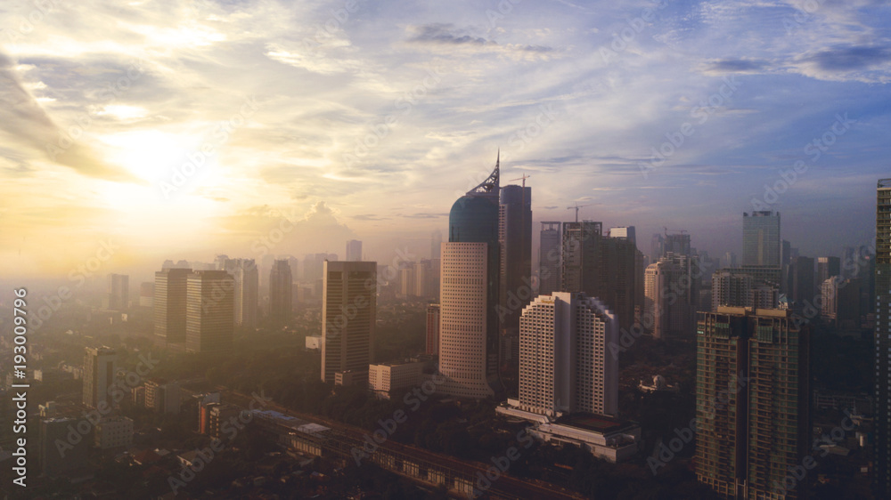 Jakarta skyline at sunrise