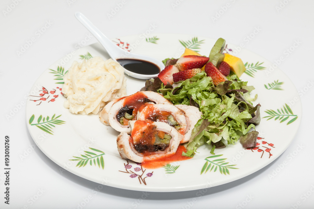 healthy food, balanced lunch protein, salad and arina healthy food, balanced lunch protein, salad and arina