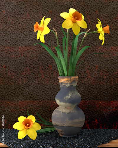 Fototapeta Naklejka Na Ścianę i Meble -  3d rendering of a bunch of daffodils in a vase
