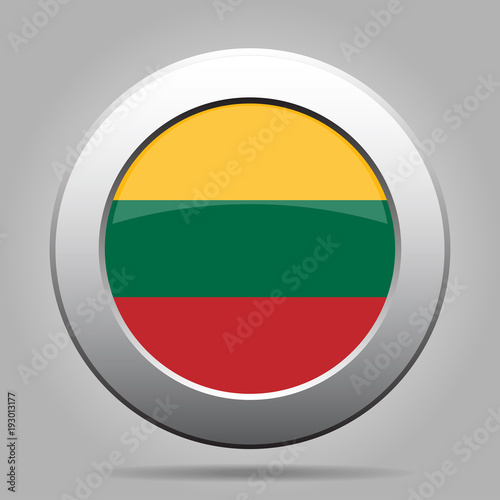 Flag of Lithuania. Metal gray round button.