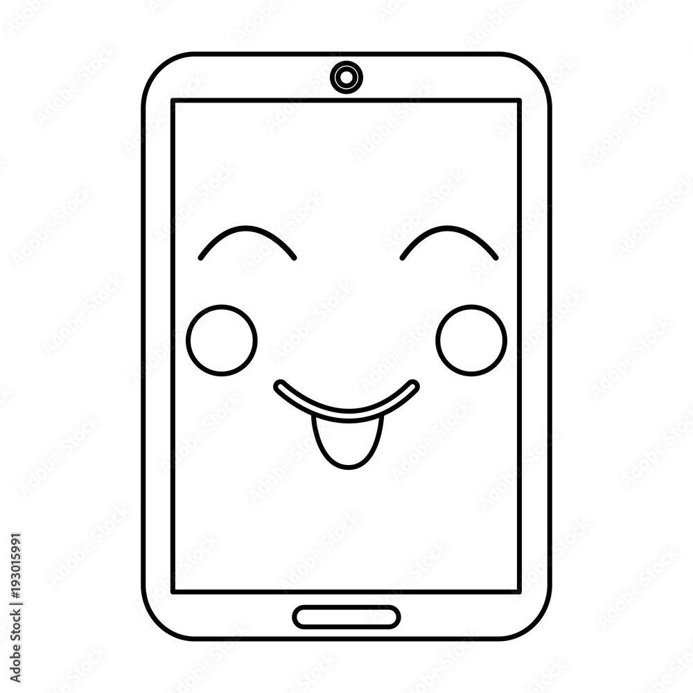 smartphone kawaii phone character cartoon vector illustration outline image smartphone kawaii phone character cartoon vector illustration outline image
