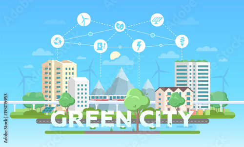 Green city - modern flat design style vector illustration