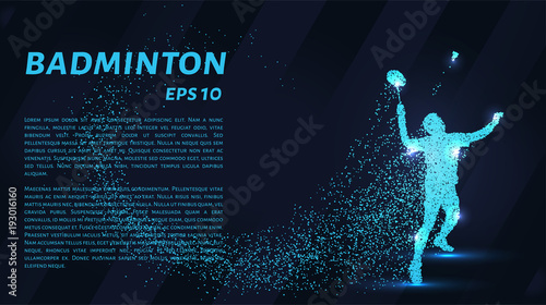 Badminton consists of particles. Badminton consists of dots and circles. Blue badminton on dark background.