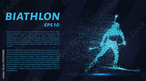 Biathlon consists of particles. The biathlon consists of dots and circles. Blue biathlon on a dark background.
