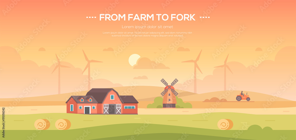 From farm to fork - modern flat design style vector illustration