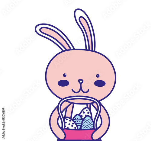 full color happy rabbit animal with eggs inside hamper