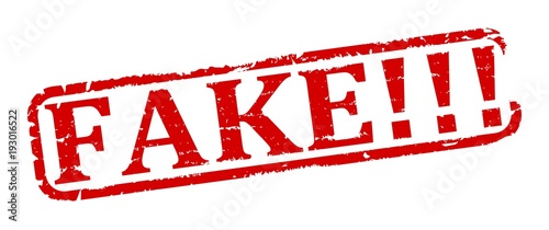 Damaged red oval stamp with the words - fake