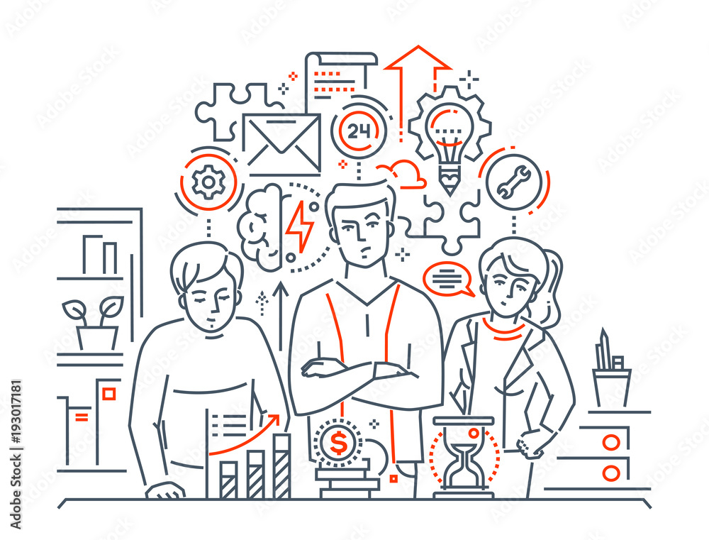 Team work - modern line design style illustration
