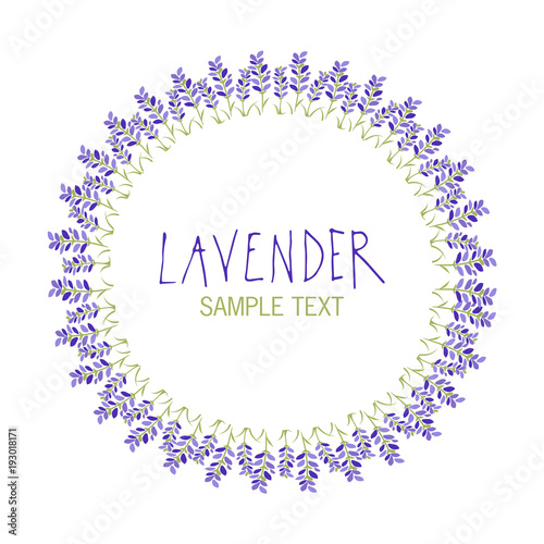 Fototapeta Naklejka Na Ścianę i Meble -  Lavender flower wreath. Logo design. Text hand drawn.