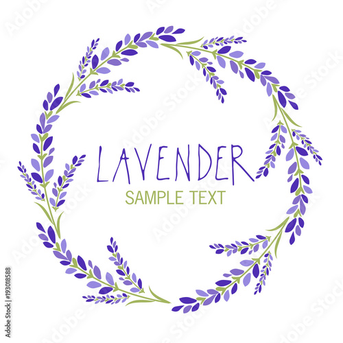 Lavender flower wreath. Logo design. Text hand drawn.