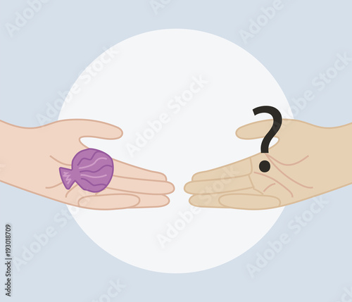 One person changes the shell for question mark on a blue
