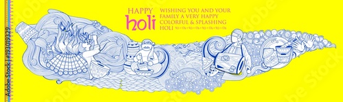 Happy Holi Doodle Background for Festival of Colors celebration greetings