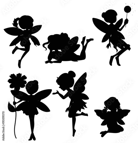 Silhouette set of fairies
