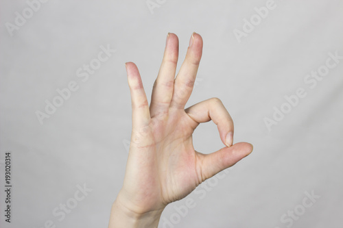 .Hand gesture on a white background everything is good