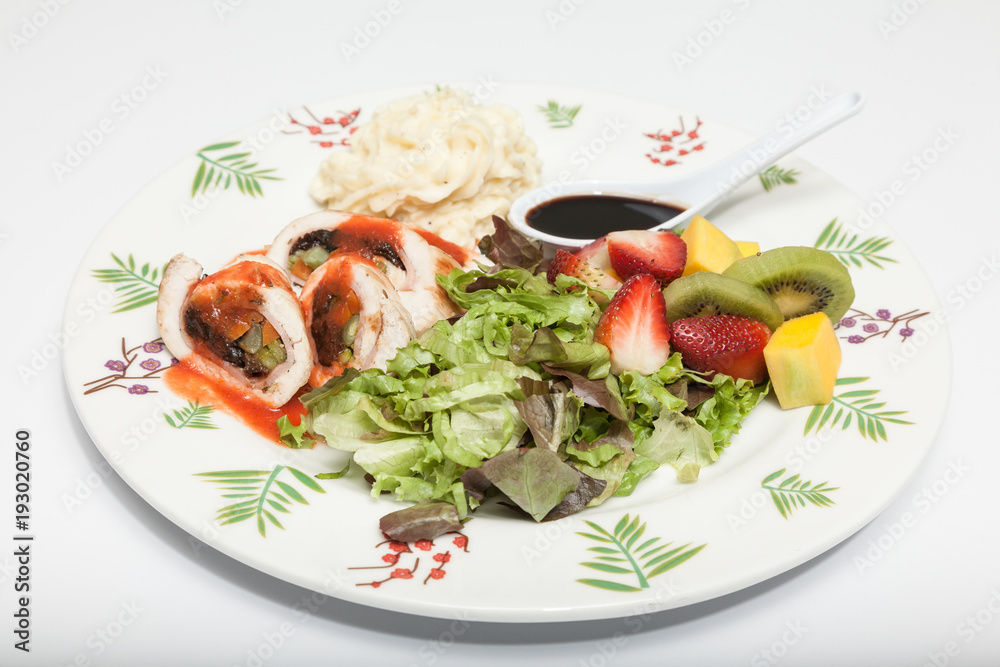 healthy food, balanced lunch protein, salad and arina healthy food, balanced lunch protein, salad and arina