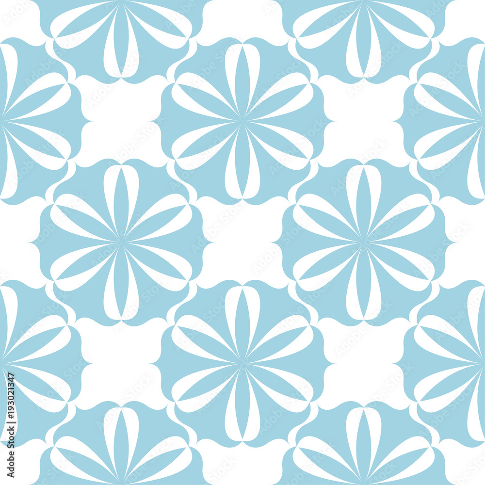 Blue floral seamless design on white background