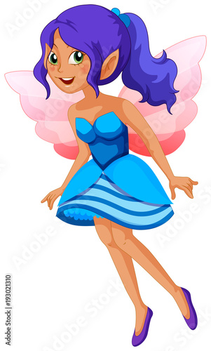 Cute fairy in blue dress with pink wings