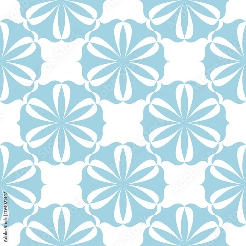 Blue floral seamless design on white background