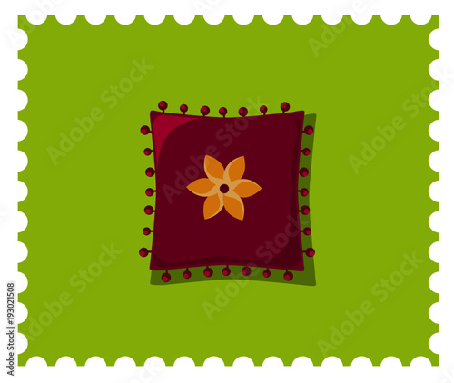 Purple pillow on the green background. Candy colors vector flat icon.