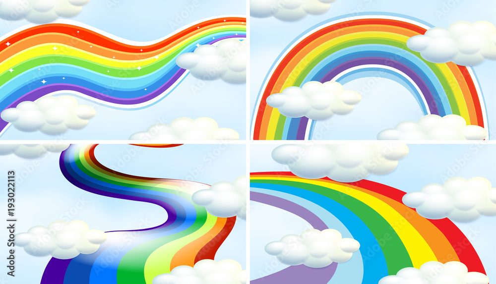 Fototapeta premium Four background scene with different patterns of rainbow