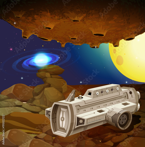 Spaceship flying in deep space