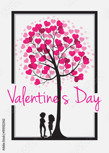 Valentine card template with heart tree