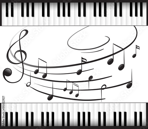 Background template with piano keyboard and music notes