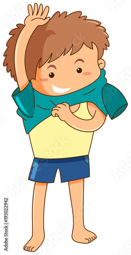 Boy getting dress by himself