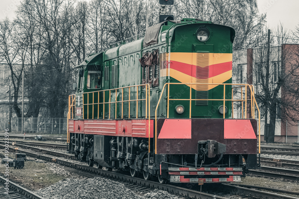 Naklejka premium Green diesel locomotive