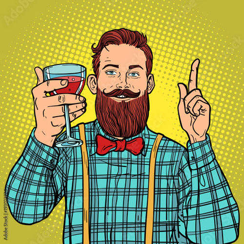 hipster with a glass of red wine