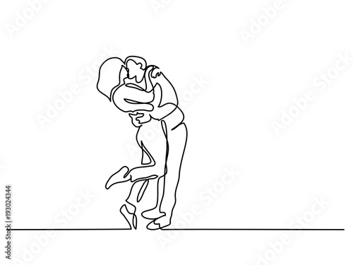 Continuous line drawing. Happy couple kissing. Vector illustration