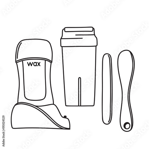 Wax cartridge, heater and applicators, line art