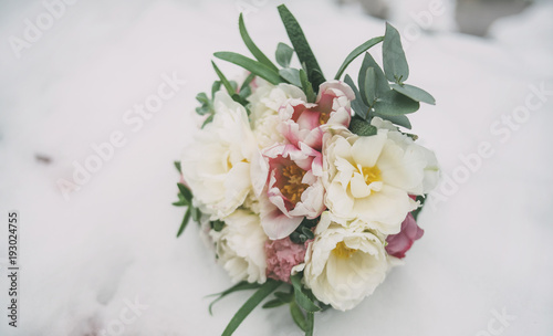 wedding bouquet in snow