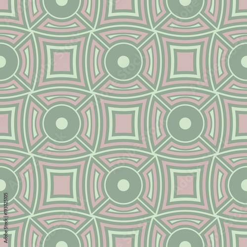 Geometric dark green seamless background wth pink elements