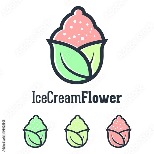 Herbal Ice Cream Logo  Flower Ice Cream Logo  Leaf Ice Cream Logo  Sweet Ice Cream Flower Design Logo Vector