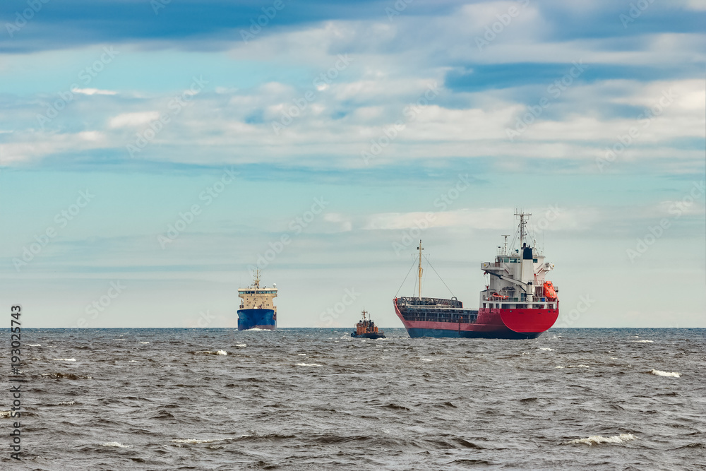 Red cargo ship
