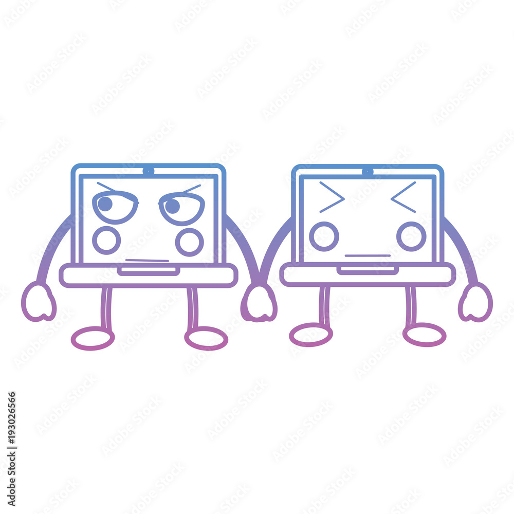 Naklejka premium laptop computer kawaii character device vector illustration color line design