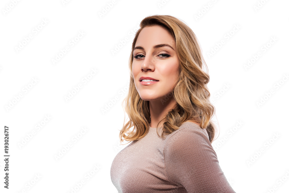 Attractive blond young woman. Portrait of a beautiful woman on a white background. Attractive blond young woman. Portrait of a beautiful woman on a white background.