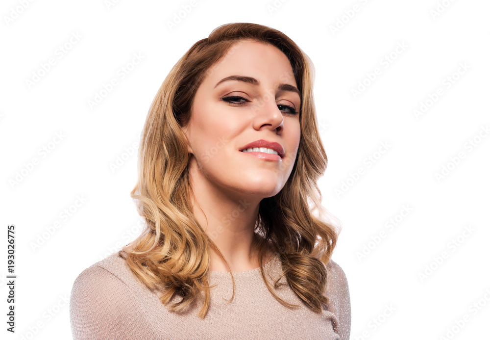 Attractive blond young woman. Portrait of a beautiful woman on a white background. Attractive blond young woman. Portrait of a beautiful woman on a white background.