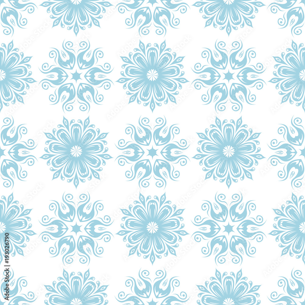 Blue floral seamless pattern on white background
